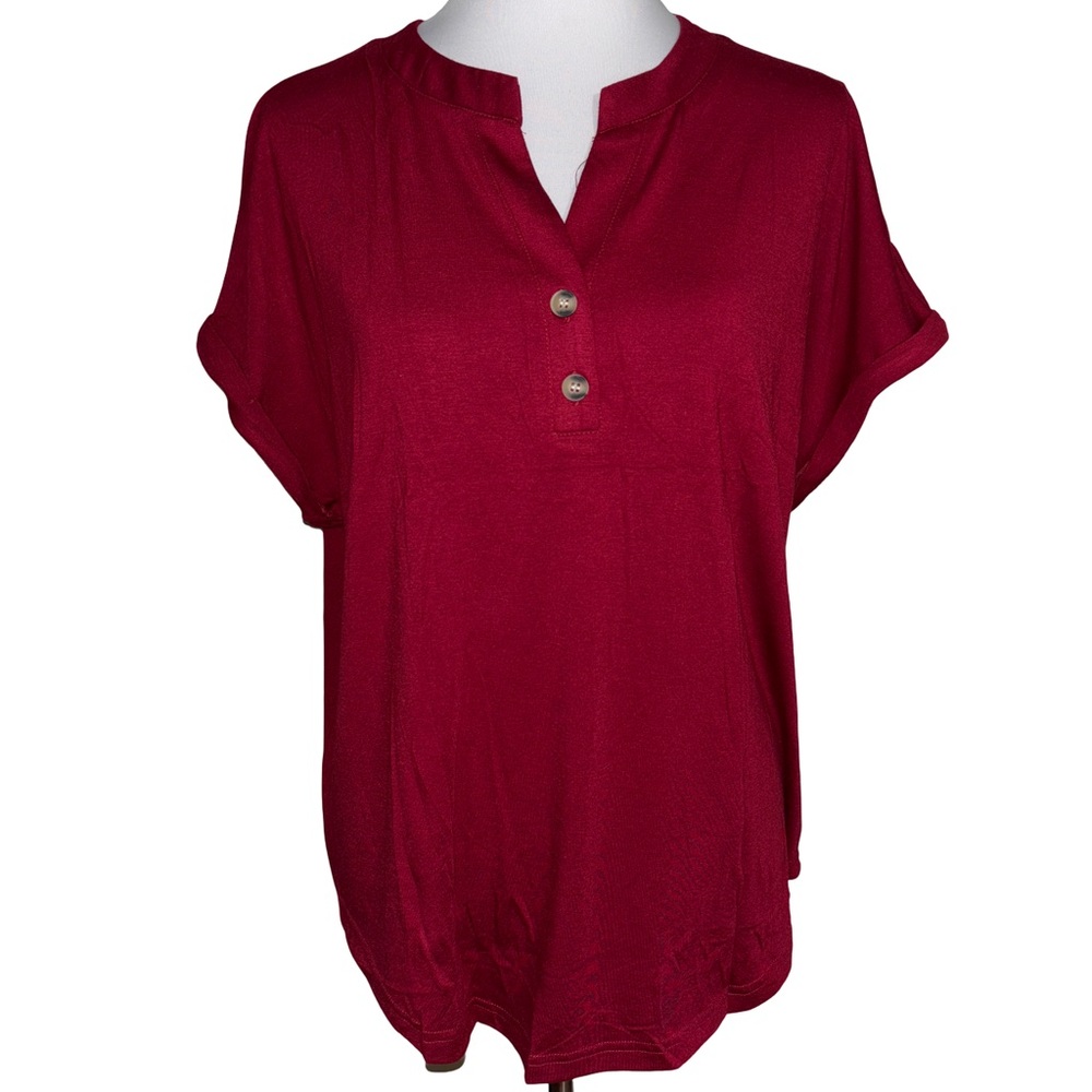 Anrabess Burgundy Blouse with Button Detail